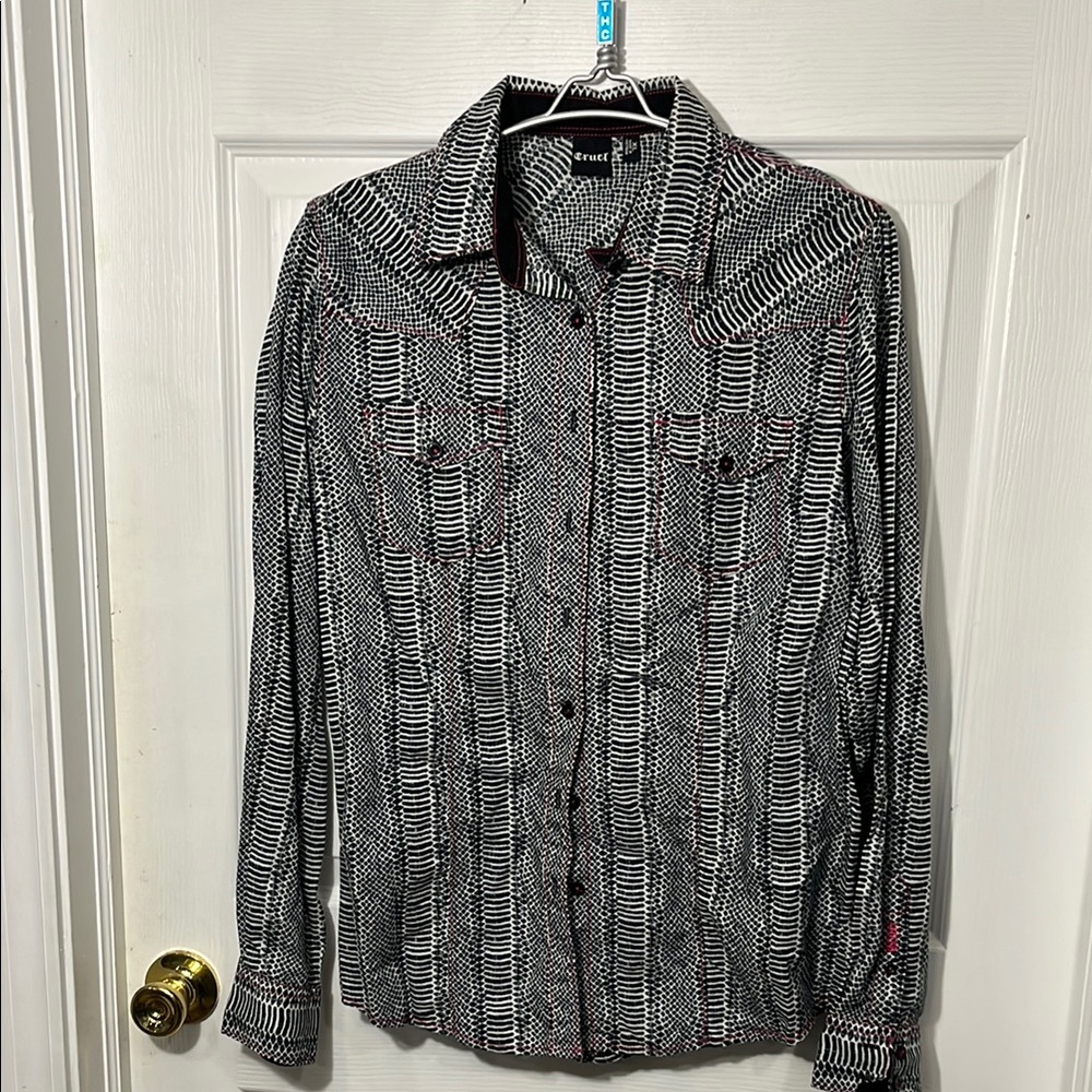Cruel Girl Black and White Snakeskin Patterned Shirt